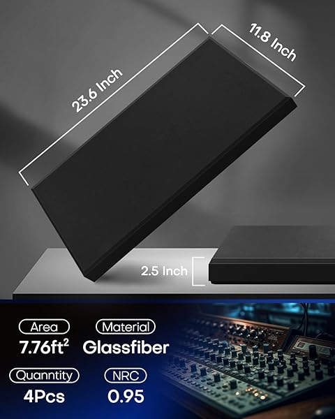 4PACK FIBERGLASS ACOUSTIC PANELS, SELF ADHESIVE SOUND PROOF FOAM PANELS FOR WALLS, SOUND DAMPENING PANELS FOR STUDIOS, OFFICE, HOME THEATER SOUNDPROOFING ABSORBING NOISE REDUCING, 23.6X11.8X2.5″ BLACK