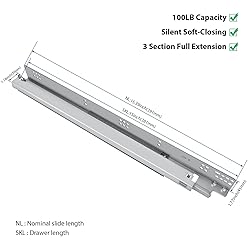 LONTAN 6 Pairs Undermount Soft Close Drawer Slides
