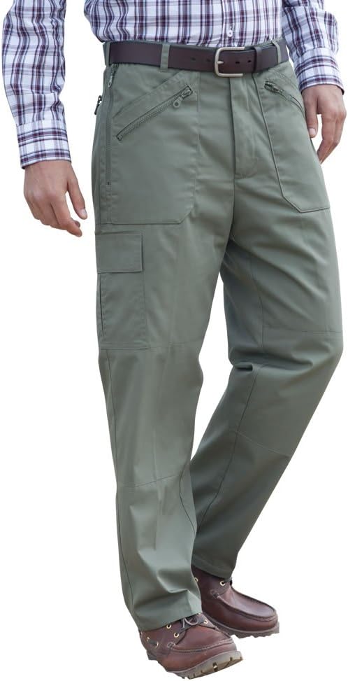 Mens Fully Thermal Lined Warm Action Cargo Working or Walking Trousers with Stretch Elasticated Expanding Waist in Navy and Olive Green.