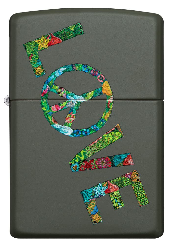Zippo Windproof Lighter - Love Peace Nature - Green Matte Finish with Colour Image - Refillable - Reusable - Windproof Design - Gift Box - Made in USA