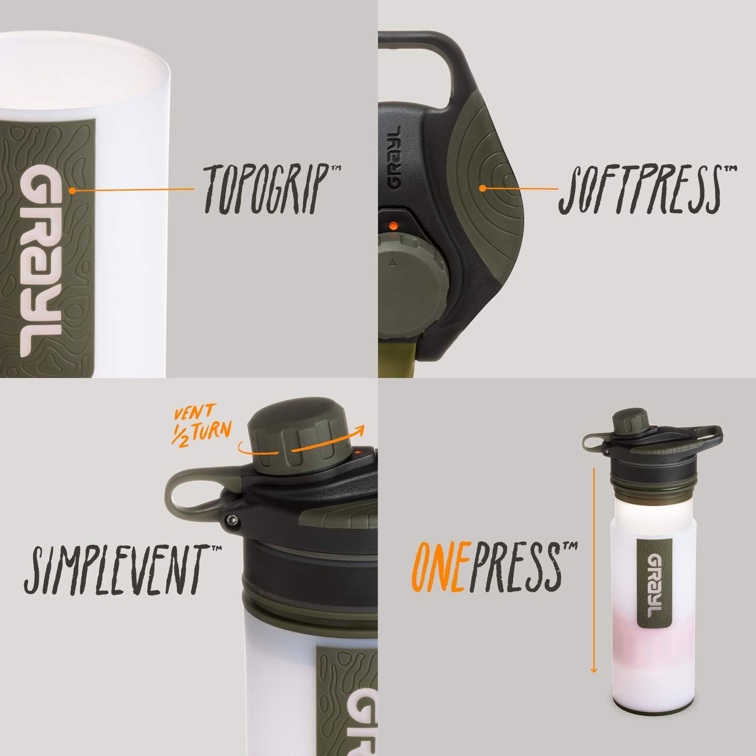 GRAYL GeoPress 24 oz Water Purifier Bottle - Filter for Hiking, Camping, Survival, and Travel (Alpine White): Home & Kitchen