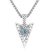 Adnix Arrowhead Necklace Men 925 Sterling Silver Arrow Celtic Moonstone/Turquoise/Opal Viking Necklace Men's Pendant Runes Viking Necklace Celtic Jewelry for Men Son Teens Women