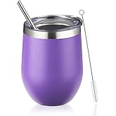 DIW sojourn life 12oz Wine Tumbler with lid, Stainless Steel Travel Mugs Stemless Double Wall Insulated Coffee Cup, Insulated Wine Glasses Travel Tumbler for Cold & Hot Drinks(Purple, 1)