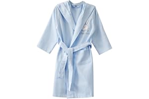 KISBINI 100% Cotton Long Hooded Robes Waffle Knit Bathrobe for Kids Children