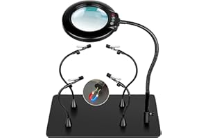 Soldering Helping Hands 10X Magnifying Glass with light and Stand PCB Holder, Drdefi Soldering Station Third Hand Tools Magnifier with Thickening Alligator Clip Large Magnetic Base for Repairing
