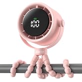 AMACOOL Baby Stroller Fan, Rechargeable Portable Clip on Fan, 17H Cooling | LED Display, 360&deg;Rotate, 5 Speeds Personal Cooling Fans for Car Seat, Crib, Travel, Camping, Baby Essentials Registry Gifts