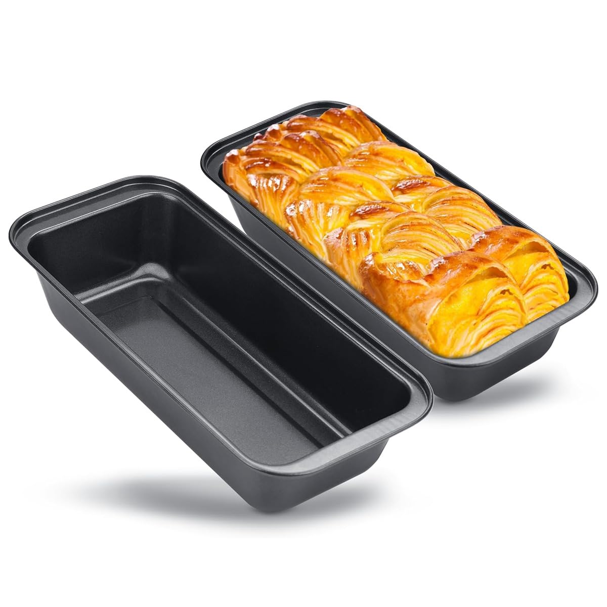 MGE - Loaf Tins for Baking Set - Rectangular Bread Pan - Nonstick Bread Tins - Non-Stick Carbon Steel Pan, Bread & Cake Mould - Pan, Bread & Cake Mould - Set 2-35 cm - Black - Carbon Steel Loaf Pan