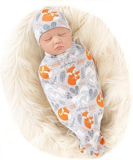 Amazon Com Galabloomer Newborn Swaddle Blanket With Beanie Set Baby Boy Receiving Blanket Kitchen Dining