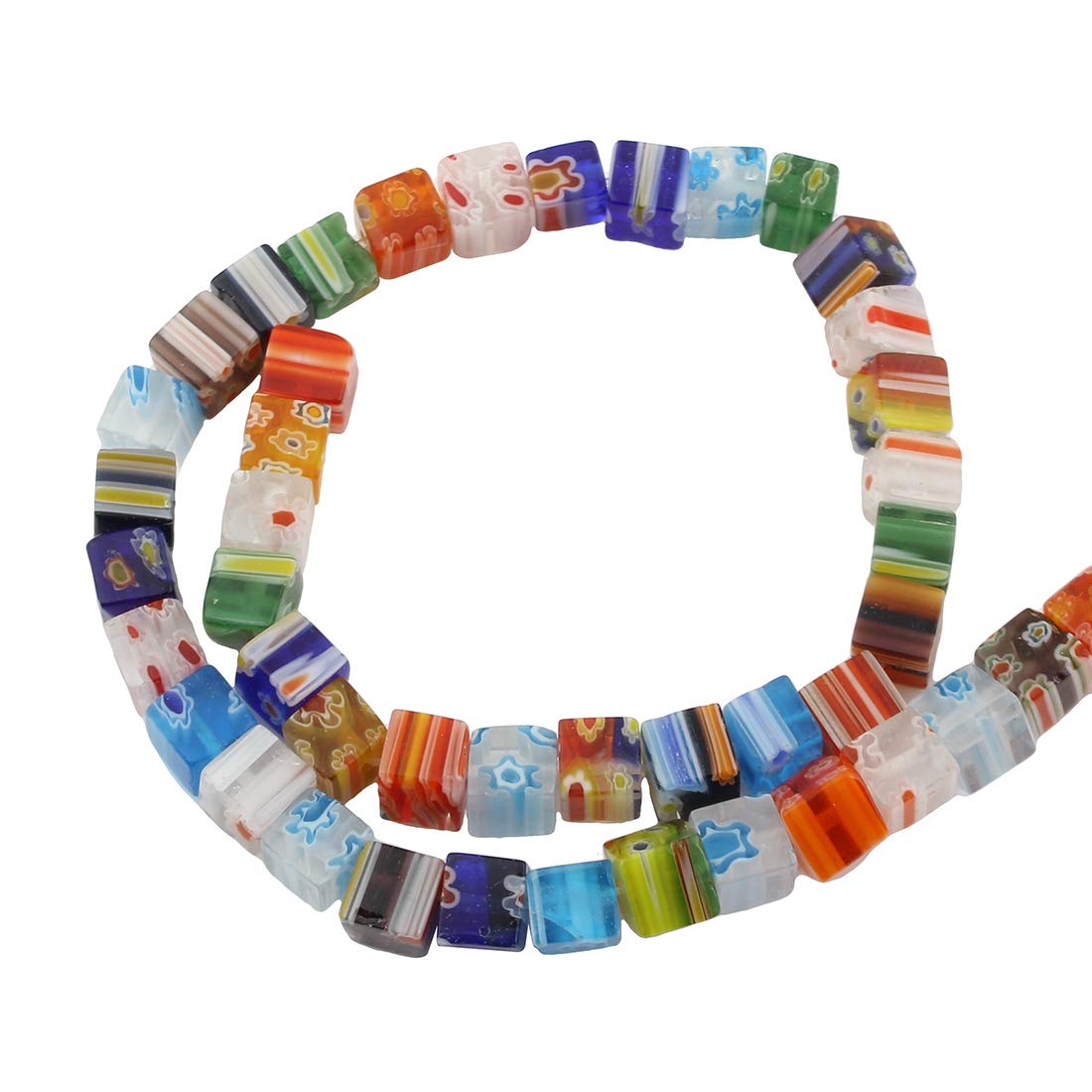 Perlin 65 Mixed Color Cube Shape 6 mm Millefiori Glass Craft Beads (Pack of 65)