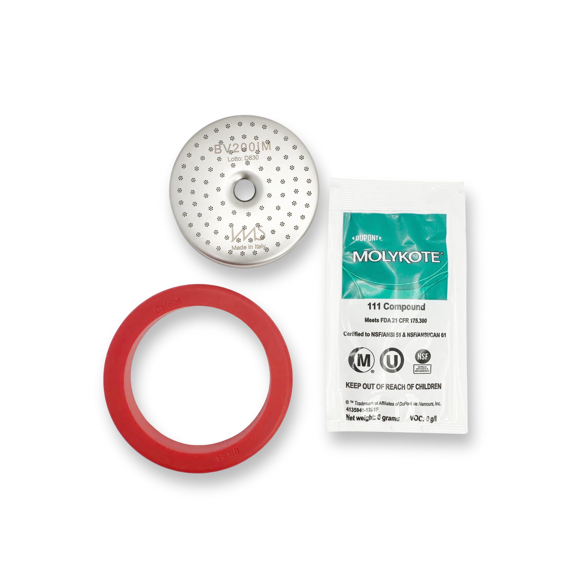 IMS Precision Shower Screen BV200IM and Cafelat Silicone Gasket. 3 Piece Set made for 54mm Breville and Sage Espresso machines.