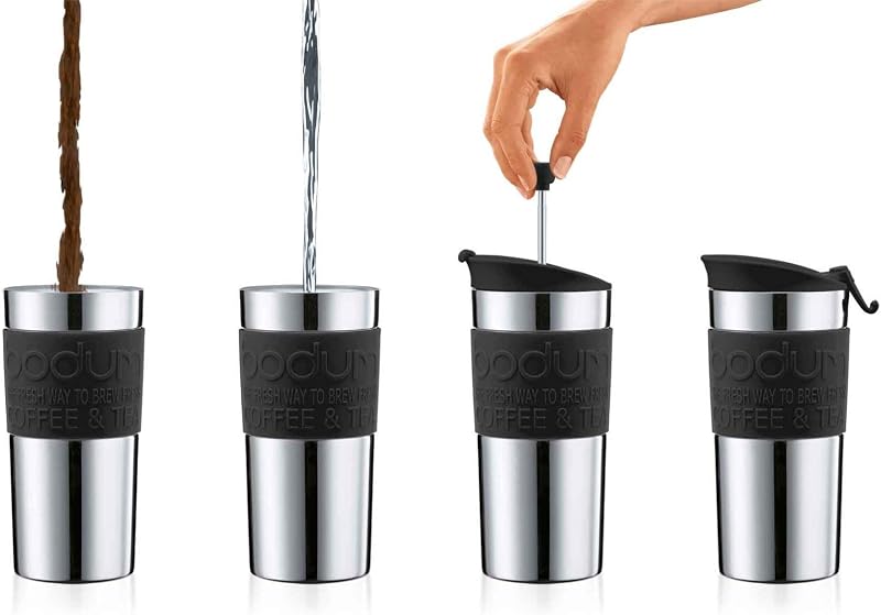 Bodum Travel Press Coffee Maker 0.35 L Stainless Steel Black 12 oz