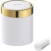 Mbillion 0.4 Gal White Desktop Mini Swing Lid Trash Can | 1.5 L small metal waste bin with swing lid, cute tabletop &amp; countertop garbage can for car, bedroom, office and parlor