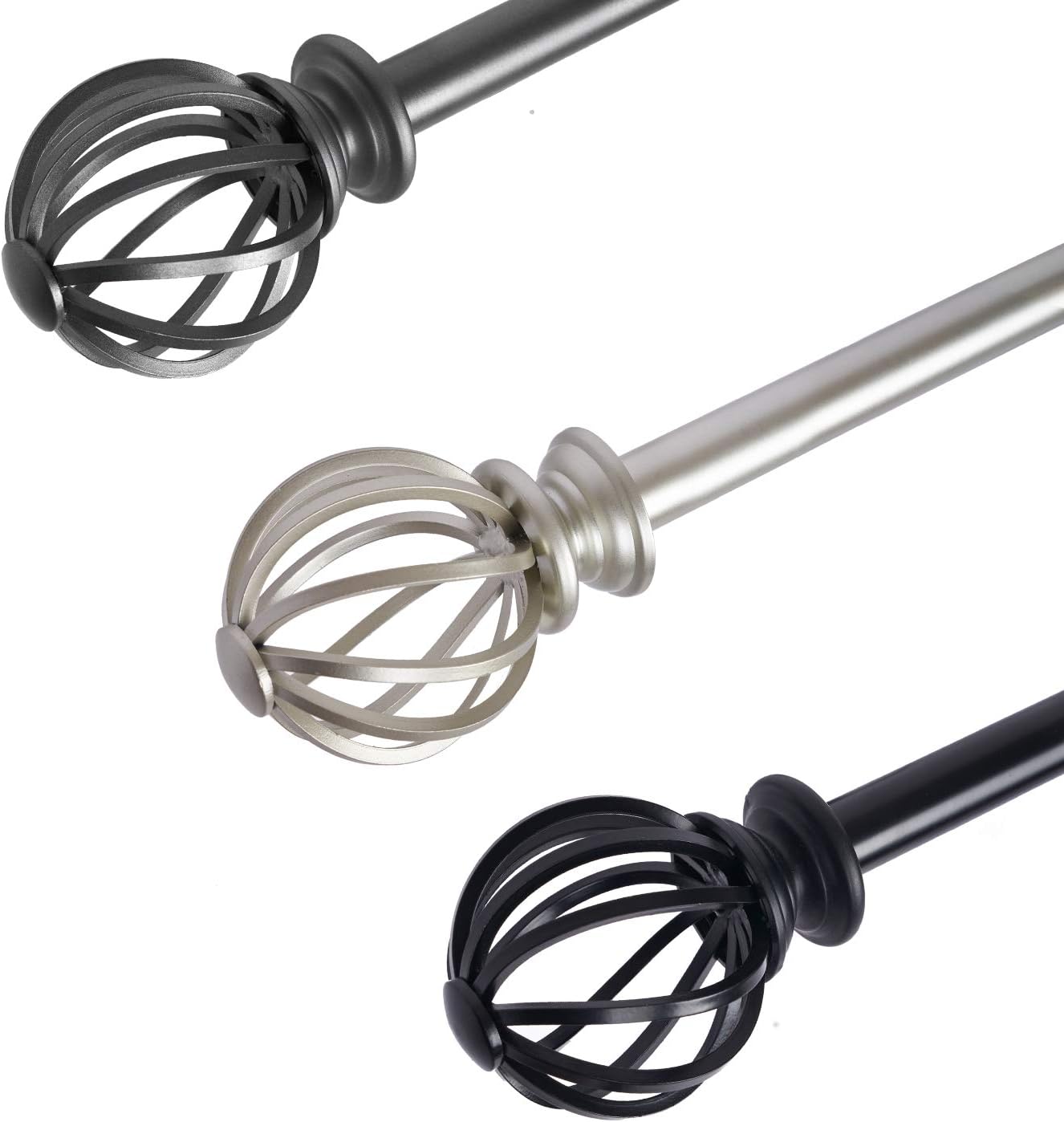 BOOM JOG Window Curtain Rod with Cage Finials, 3/4" Decorative Window Treatment Single Rod Set, 66 to 120", Black: Home & Kitchen