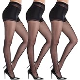 D&T 3 Pairs of Women's Sheer Tights – 20D Control Top Pantyhose with Reinforced Toes