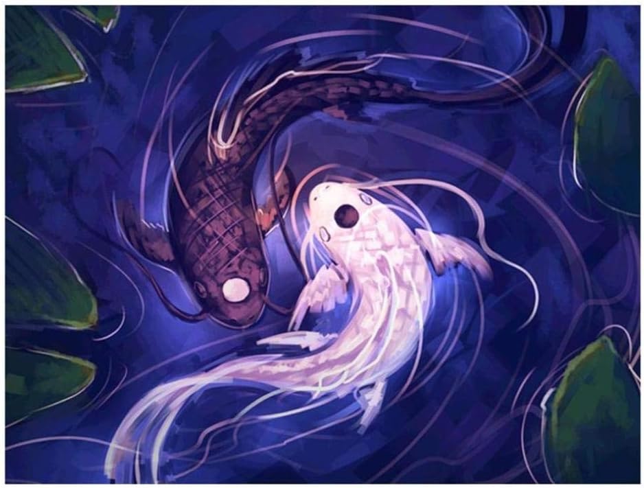 Cinhent Diamond Painting, Embroidery Rhinestone Pasted DIY Chinese Cross Stitch - Modern Arts, 30 x 40CM, Popular Study Room Wall Decor, Shining in The Light, Two Koi Playing in The Water