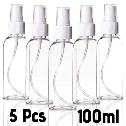 Empty Transparent (Set of 5) Refillable Fine Mist Spray Bottle 100ml for Home Car Travel Hair
