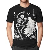 HSKLHBDIL Men's Halloween Graphic T-Shirt Funny Pumpkin Skull Ghost Tee Casual Holiday Party Costume Shirt