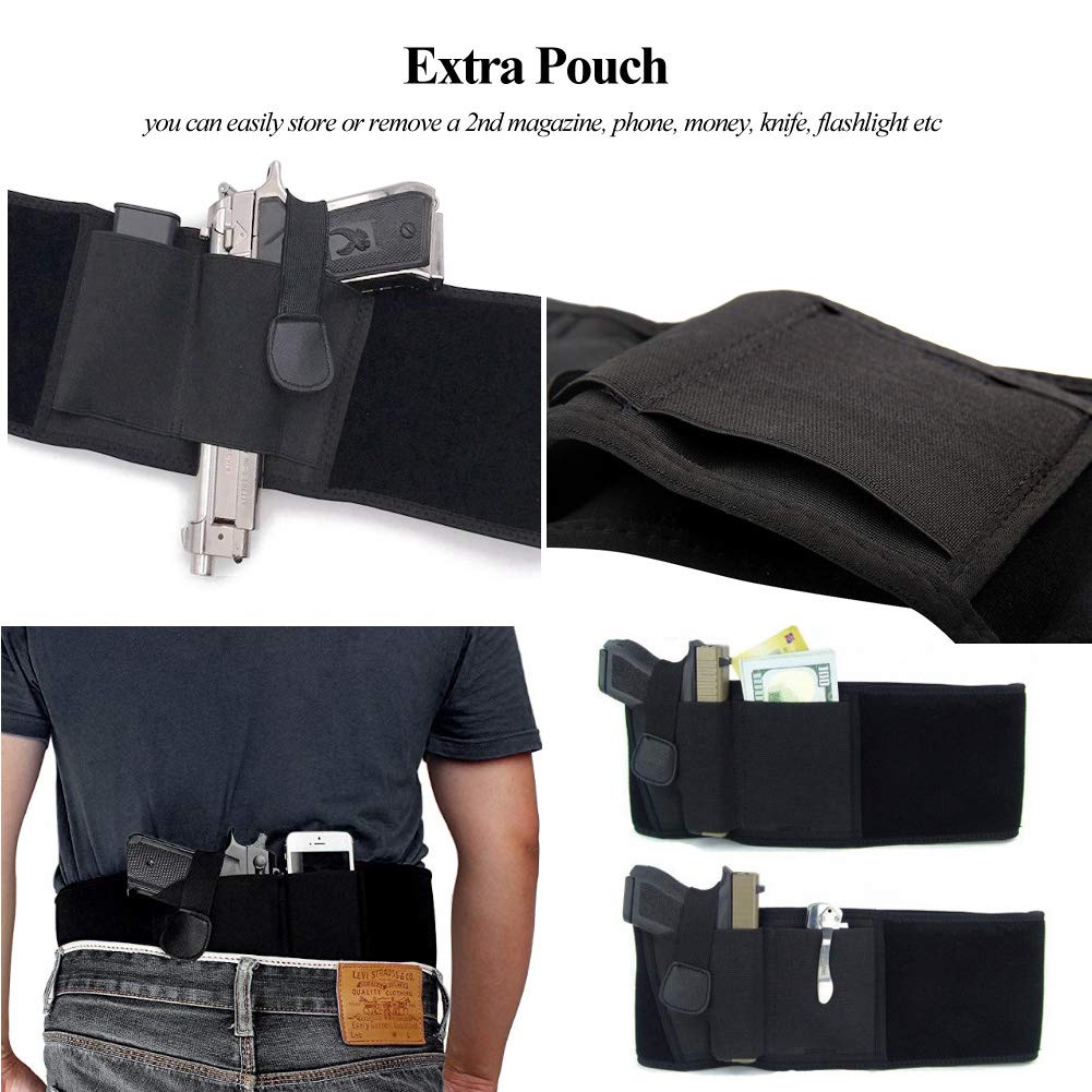 Belly Band Holster Tactical Waistband for Men Women Concealed Carry Pistols with Adjustable Comfortable Elastic Belt, Extra Pouch Invisible, Girdle Fit Hand Guns Stealthcarry