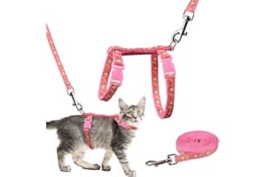BAEUPPIT Cat Harness and Leash Set Gold Moons Stars Soft Nylon Escape Proof Adjustable for Kittens Small Animals Glow in The Dark (Pink)