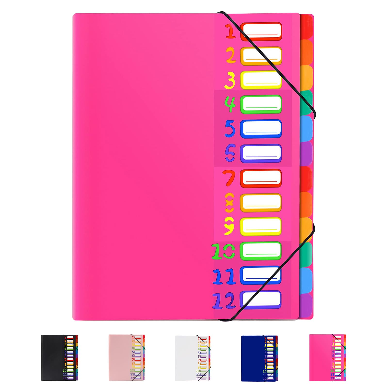 24 Pockets Expanding File Folder Organizer,Accordion File Organizer,A4 Letter Size,Rainbow Tab, for Home/Office/School Document Organizer (Rose Pink, A4)