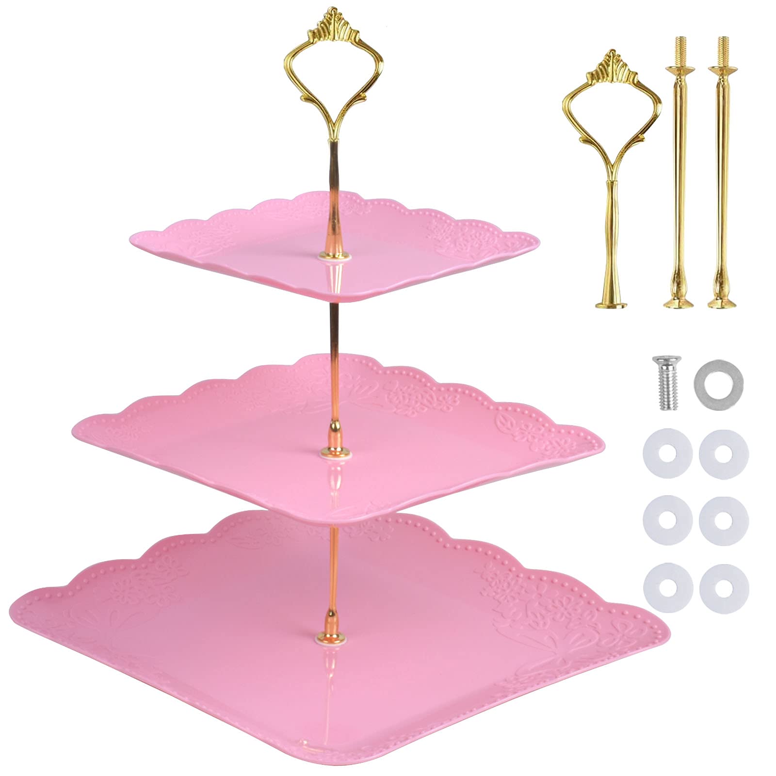 HQdeal Cake Stand Reusable Cupcake Stand Afternoon Tea Cake Stands 3 Tier Serving Platters Dessert Stand Cakes Fruit Candy Sweet Display Tower Party Food Server for Birthday Weding Party