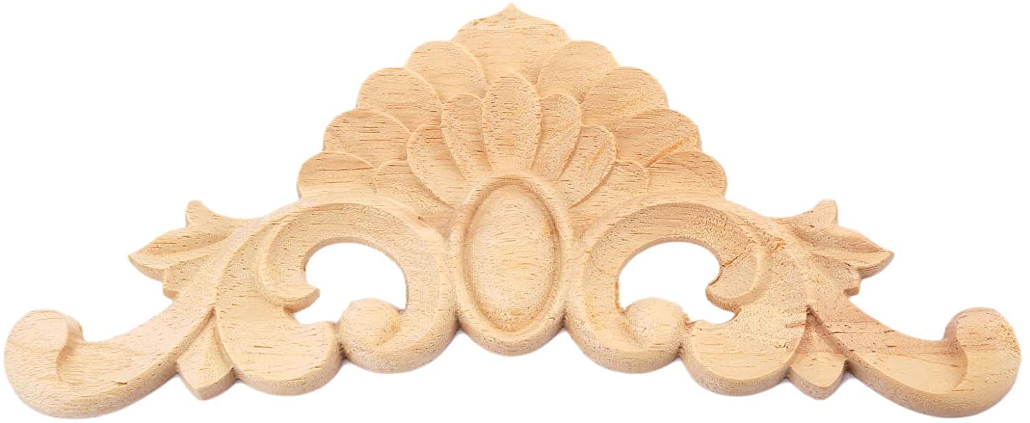 MUXSAM 4pcs Wood Carved Onlays Appliques, Decorative Mouldings Unpainted DIY Wooden Corner Decals Crafts for Home Ceiling Cupboards Cabinet Chair Headboard Garden Railing 20x8cm