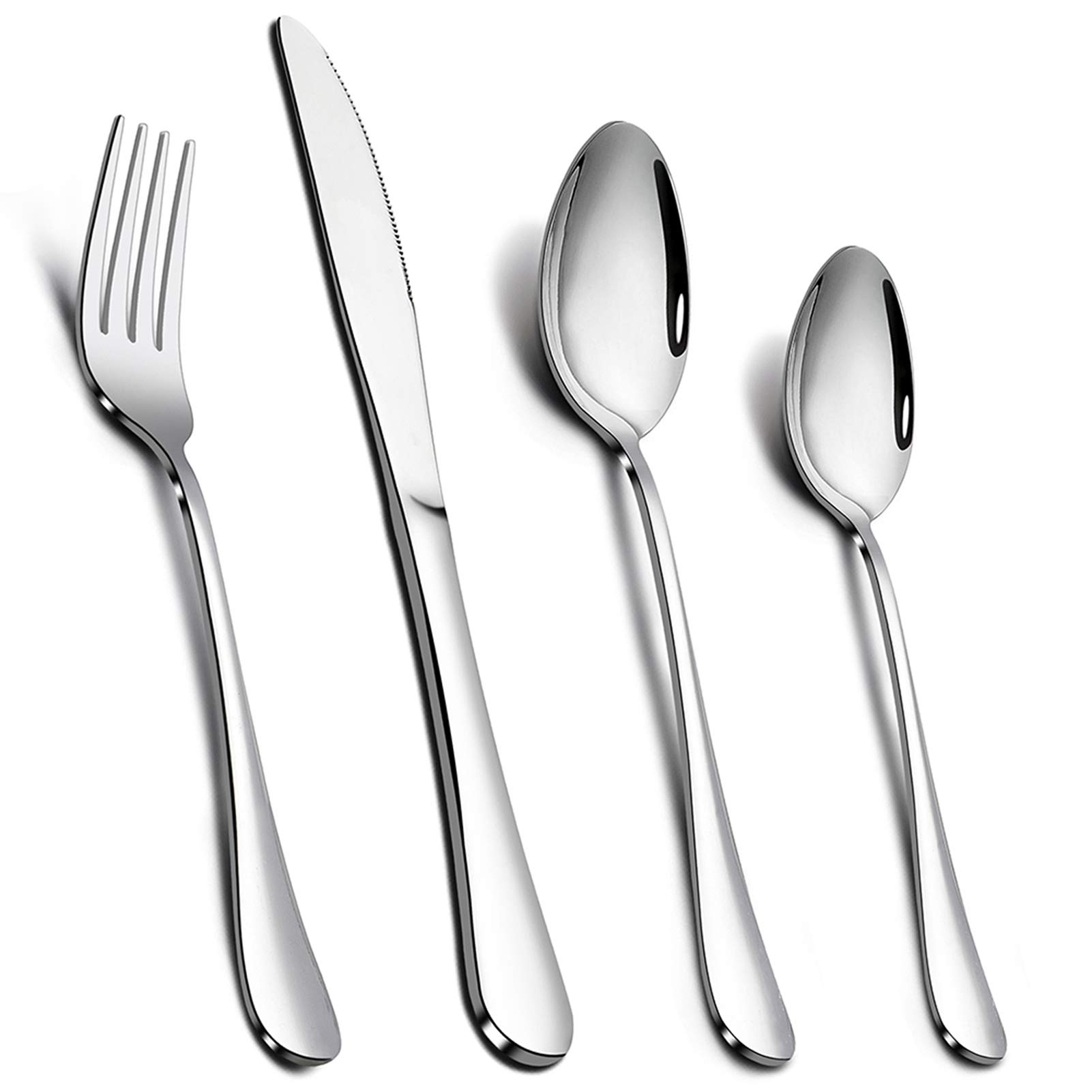 Cutlery Set, 16 Piece Stainless Steel Flatware Silverware Set with Knife Spoon Fork, Service for 4 - Mirror Polish & Dishwasher Safe