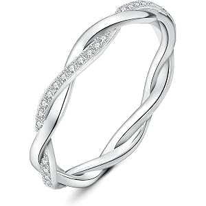 JewelryPalace Love Rope Infinity Moissanite Wedding Band for Women, Twisted 14K White Yellow Rose Gold 925 Sterling Silver Pr