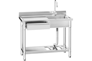 ANNUALRING Utility Freestanding Kitchen Sink with Hot and Cold Water Pipe,Drawer, Stainless Steel Sink for Laundry Room Bathroom Farmhouse,39inch