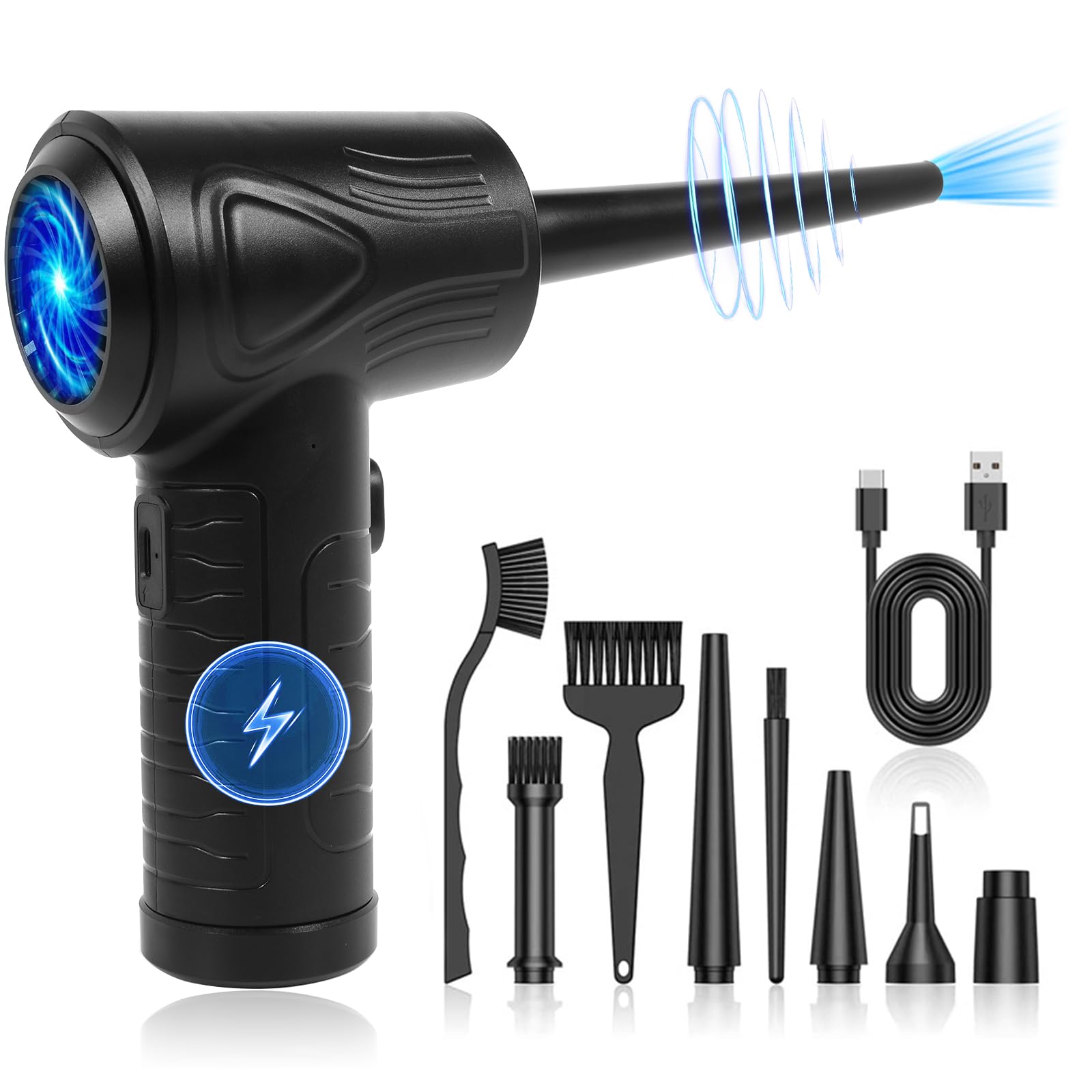 Compressed Air Duster Cleaner for PC - Electric Rechargeable Cordless Air Blower, 3 Adjustable Speed Electric Air Duster Cleaner with LED-Light for Laptop Keyboard Computer Electronics Cleaning