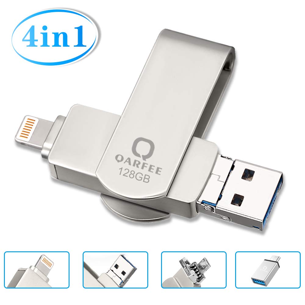 Mua 高速データ転送 Qarfee Iphone Usbメモリ 128gb強化版 フラッシュドライブ 4 In 1フラッシュメモリ Ios 13 対応 Iphone Pc Android Ipad対応 容量不足解消 360度回転式 両面挿し パスワード保護 亜鉛合金製 Type C変換アダプター付属 日本語取扱説明書付き 128gb