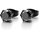 3-8MM Cubic Zirconia Mens Ladies Stud Earrings Stainless Steel, 1 Pair