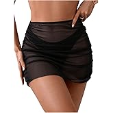 SHENHE Women's Ruched Beach Mini Skirt Swim Cover Up Skirt High Waist Sheer Coverup Skirt