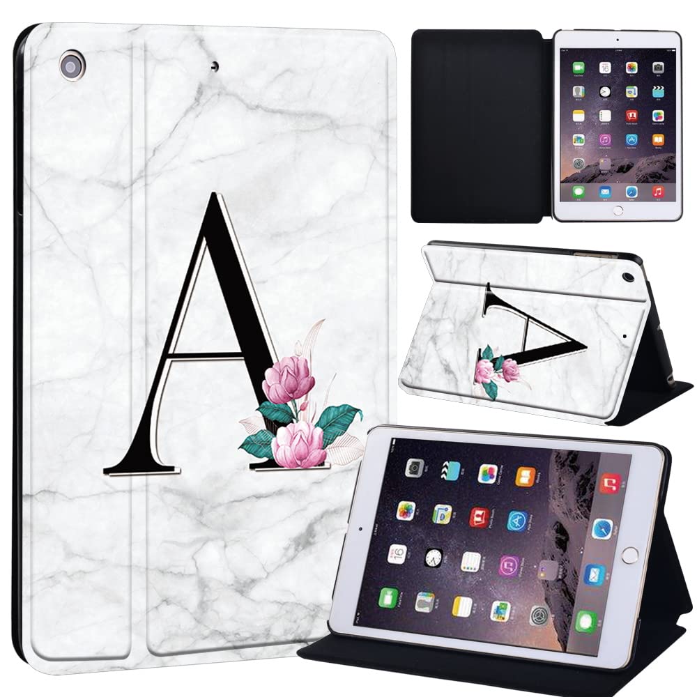 initial letter Printed Case for iPad Mini 1/2/3, Lightweight Trifold Stand Case with Auto Sleep/Wake, Microfiber Lining, Hard Back Cover for iPad Mini 1/Mini 2/Mini 3 (letter A on white marble)