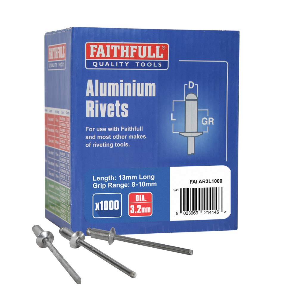 Faithfull Aluminium Rivets (1000) 13MM Long, FAIAR3L1000