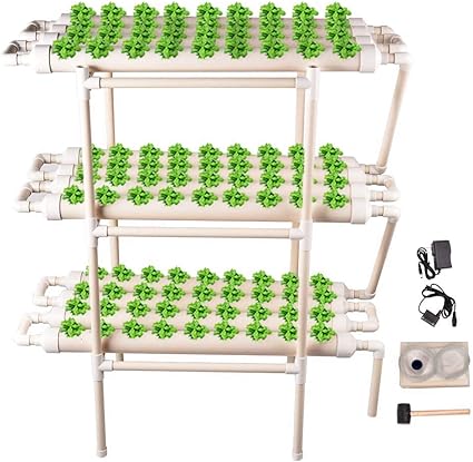 Topqsc Hydroponic Grow Kit Nft Pvc Hydroponisches Rohr Hauptbalkon Garten Wachsen Kit Hydroponische Soilless Kultivierung Gemusepflanze Wachsen Kit 3 Schichten 108 Standorte 12 Rohrleitung Amazon De Garten