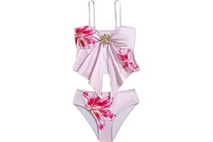 Teen Tankini Set Two Piece Swimsuits for Girls Cute Flower Pattern Ruffled Tops Bikini Bathing Suit Kids Swimwear Set