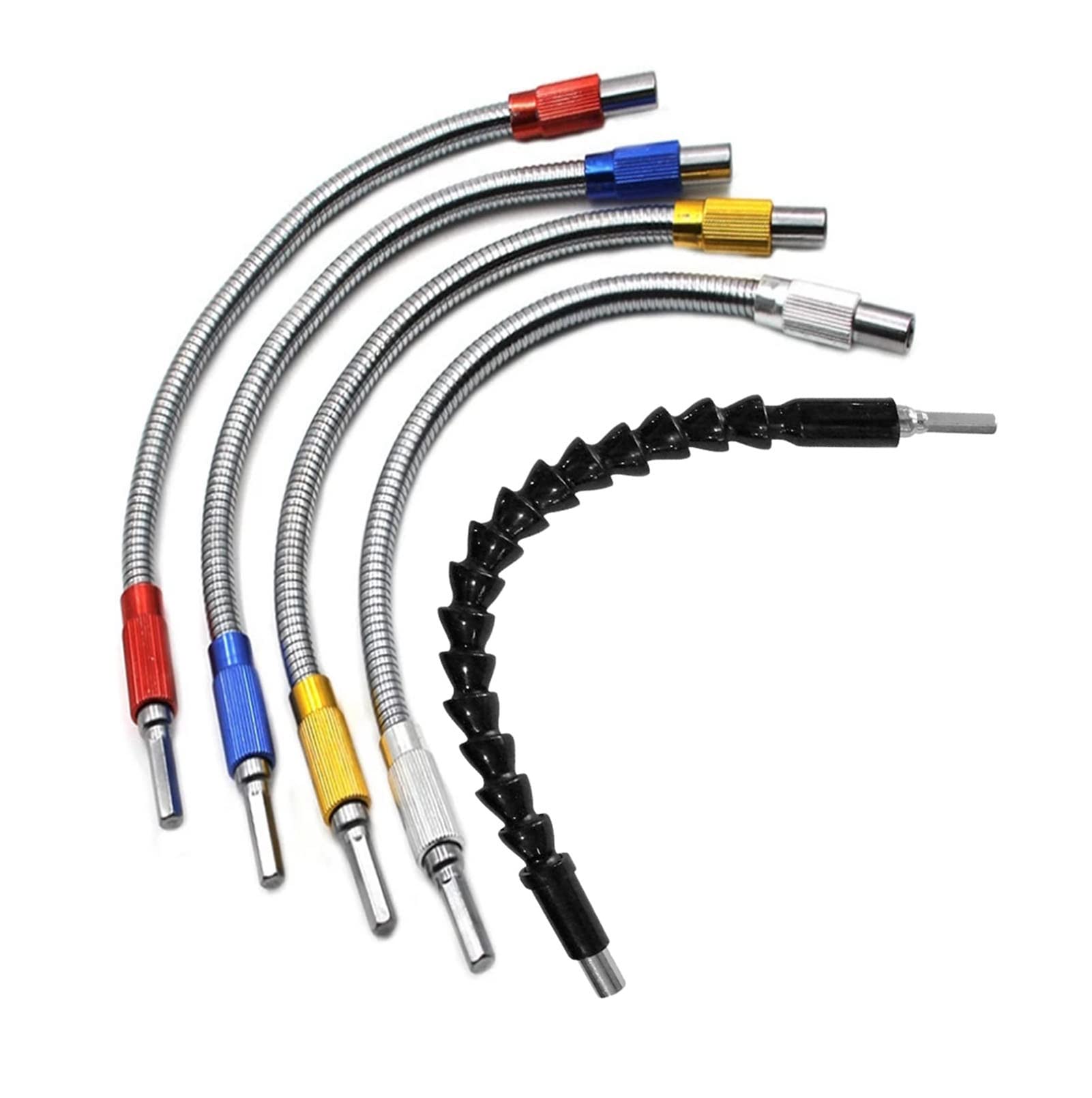 5pcs Flexible Shaft Extension Bits, High Carbon Steel Flexible Drill Bit Extension, 1/4 inch Hexagon Hex Shank Screwdriver,300MM Explore Flexible Extensions for Drills, Srewdriver