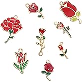 40 Pcs Rose Flower Charms, Alloy Enamel Flower Charms, Vintage Rose Pendants for Bracelet Necklace Jewelry Making