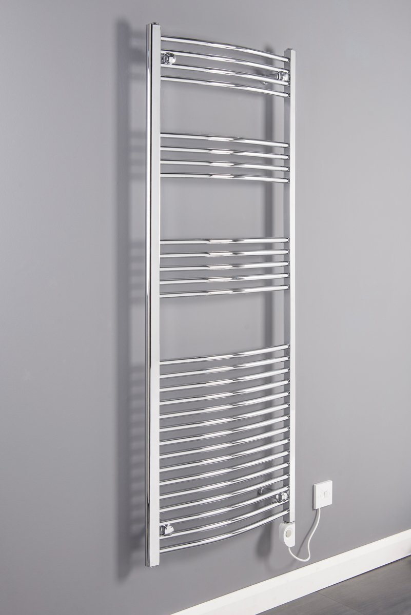 WarmeHaus Chrome Thermostatic Electric Bathroom Curved Heated Towel