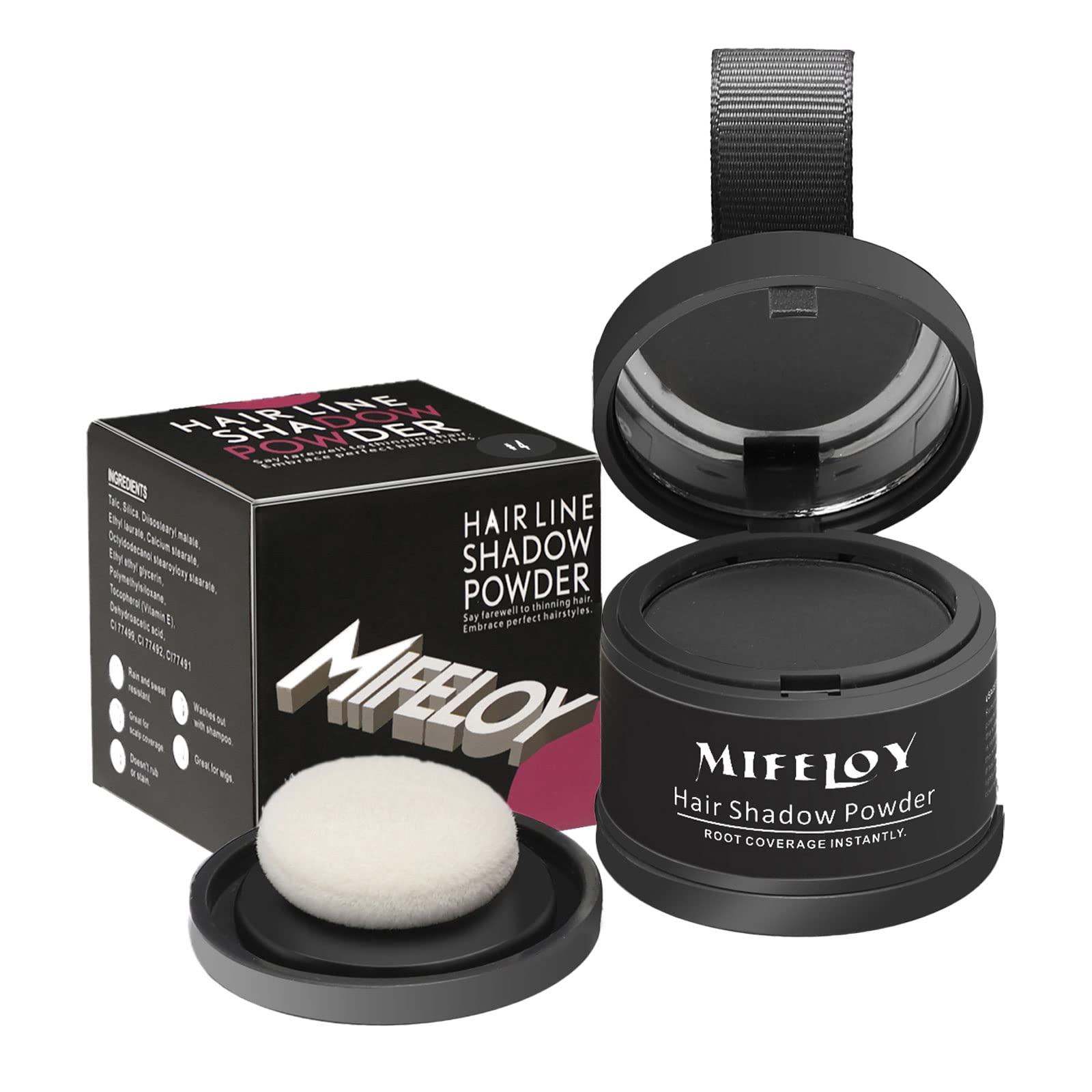 MIFELOY Root Cover Up Powder, Touch Up Hair Color for Grey, Roots Concealer for Beard Line Eyebrow, Instantly Conceals Hair Loss, Roots Coverage Powder for Thinning Grays Hairline, Dark Grey