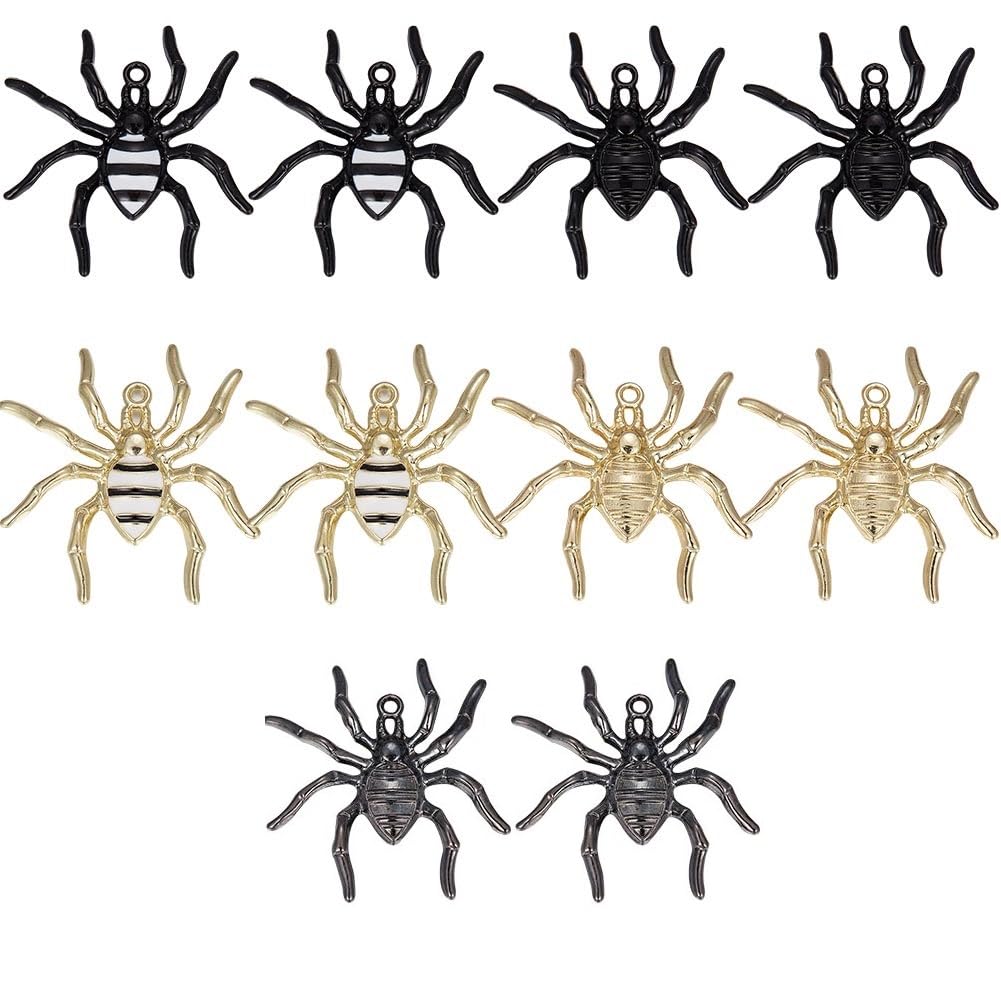 SUNNYCLUE 1 Box 20PCS 5 Style Large Spider Charm Gold Black Spider Charms Bulk Halloween Holiday Gothic Alloy Insects Funny Scary for jewellery Making DIY Earring Supplies