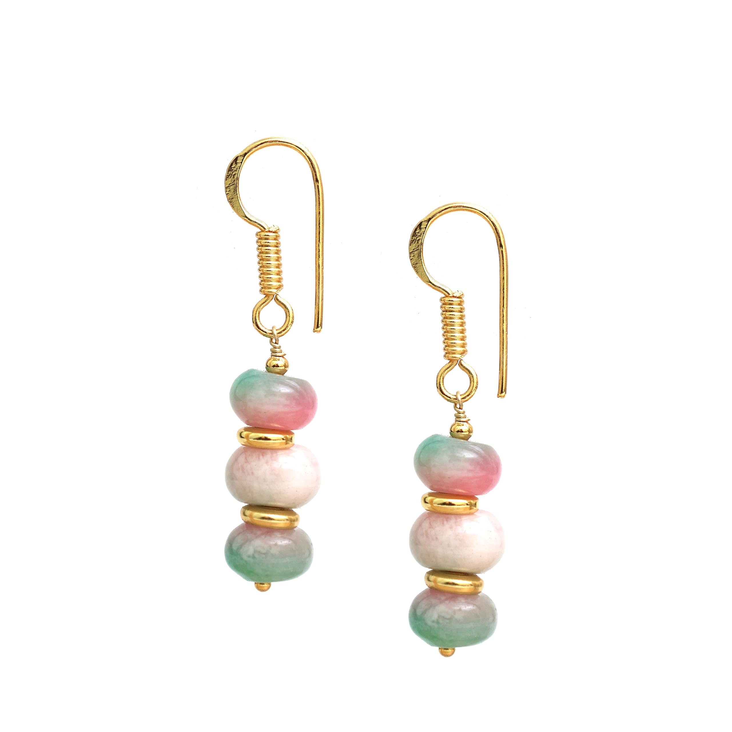 Gempires Multi Quartz Jade Rondelle Beads Crystal Earrings Dangle Drop Earring for Women Dainty Lightweight Crystal Jewelry with Gold Plated Hooks Gift For Her