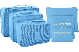 jealkip Travel Packing Cubes Lightweight,6 Set Luggage Organizers for Suitcase,Travel Accessories Bags for Clothes Shoes Electronics Cosmetics Toiletries Blue