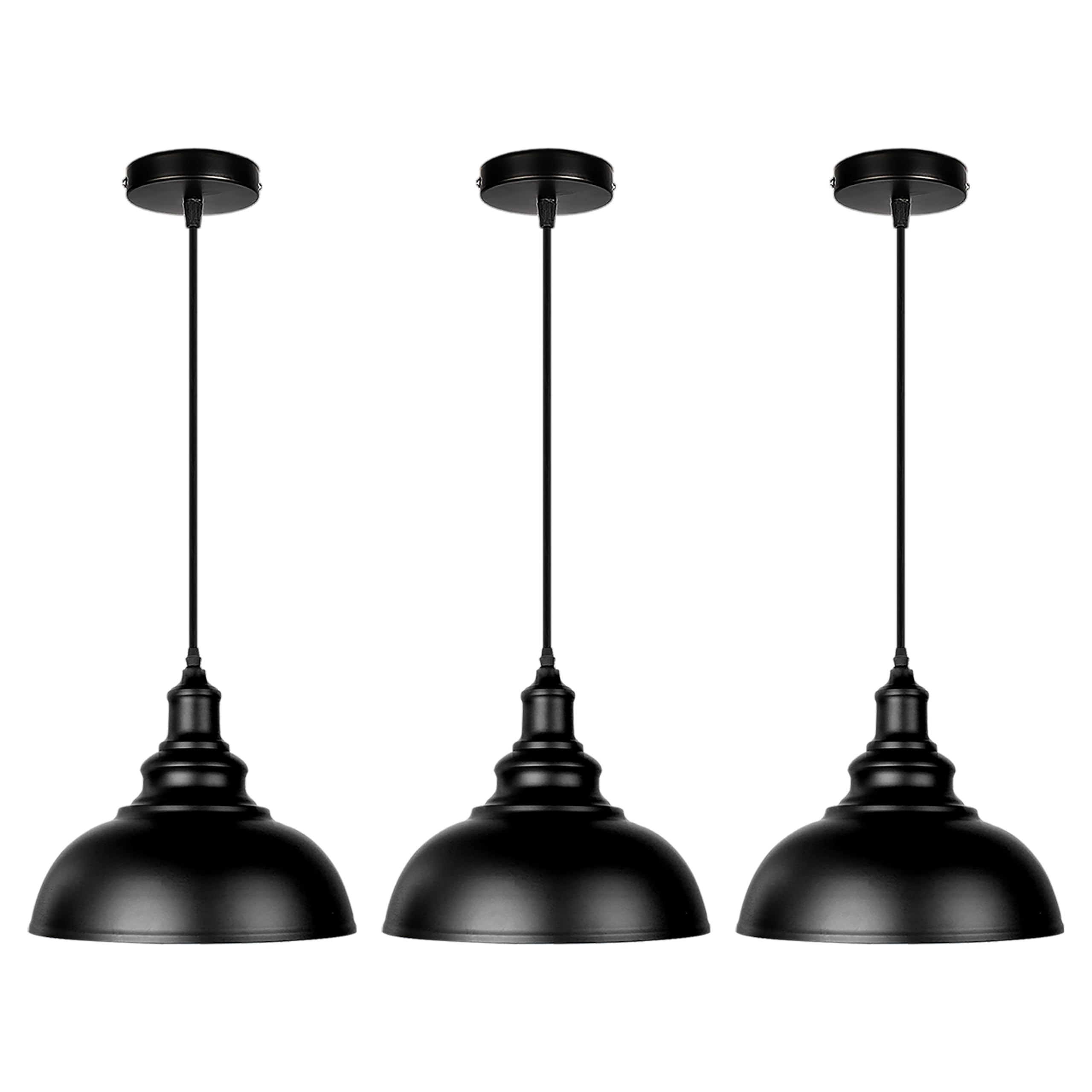 ASCELINA Industrial Pendant Light, Retro Ceiling Lighting Black Metal Lamp Shade with E27 Base for Farmhouse Restaurant Loft Kitchen Coffee Shop Chandelier (Black 3 Pack)