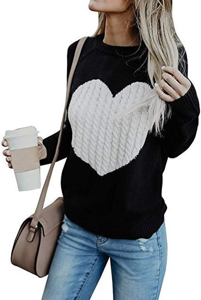 ZOMUSAR Women Sweater Tops, Casual Solid Long Sleeve Love Pattern Pullover Loose Sweater Jumper Blouses