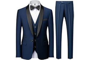 KUDMOL Men's 3 Piece Tuxedo Suit for Men One Button Jacket Suits Slim Fit for Wedding Prom Blazer Vest Pants