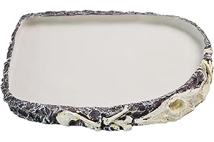 MUYG Reptile Water Food Bowl Resin Rock,Flat Tortoise Water Feeding Plate Bowl Reptile Habitat Terrarium Enclosure Tank Accessories for Turtle Bearded Dragon Lizard Gecko Chameleon