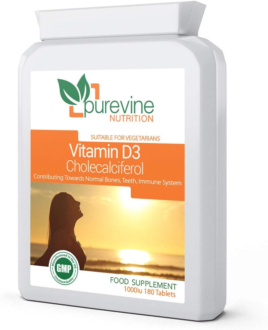 Vitamin D3 1000 IU 180 Tablets/Half Year Supply (6 Months) Cholecalciferol VIT D 3 Sunshine Vitamins/UK Manufactured/GMP Quality Assurance/Vegerarians Tablets