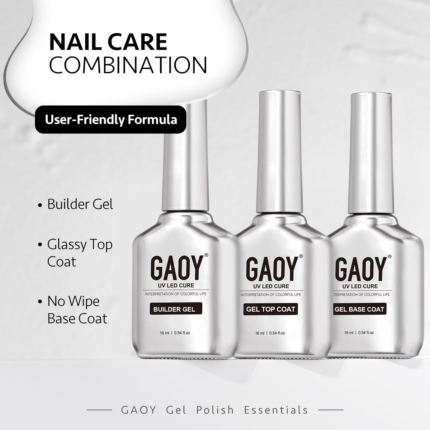 GAOY Gel Top Coat, Builder Gel and Base Coat Set, 3 Pcs 16ml Clear Glossy No Wipe Combination for UV Light Cure Gel Nail Polish - Image 6